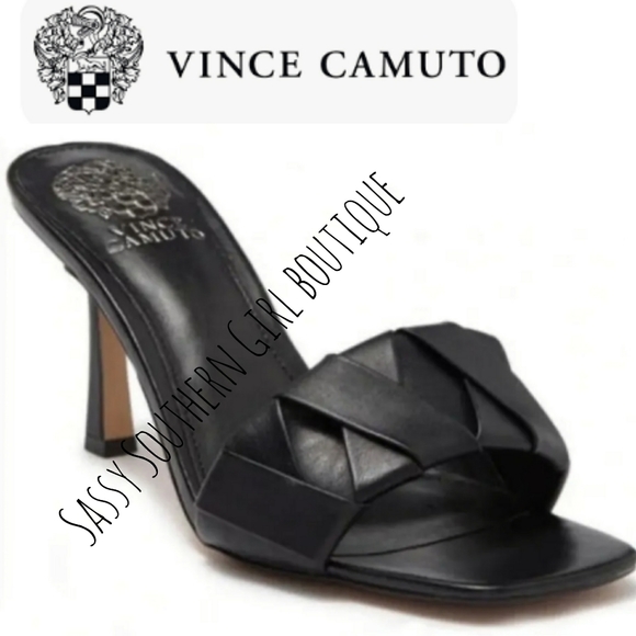 🆕⭐ Vince Camuto black leather mule sandals - Picture 1 of 7